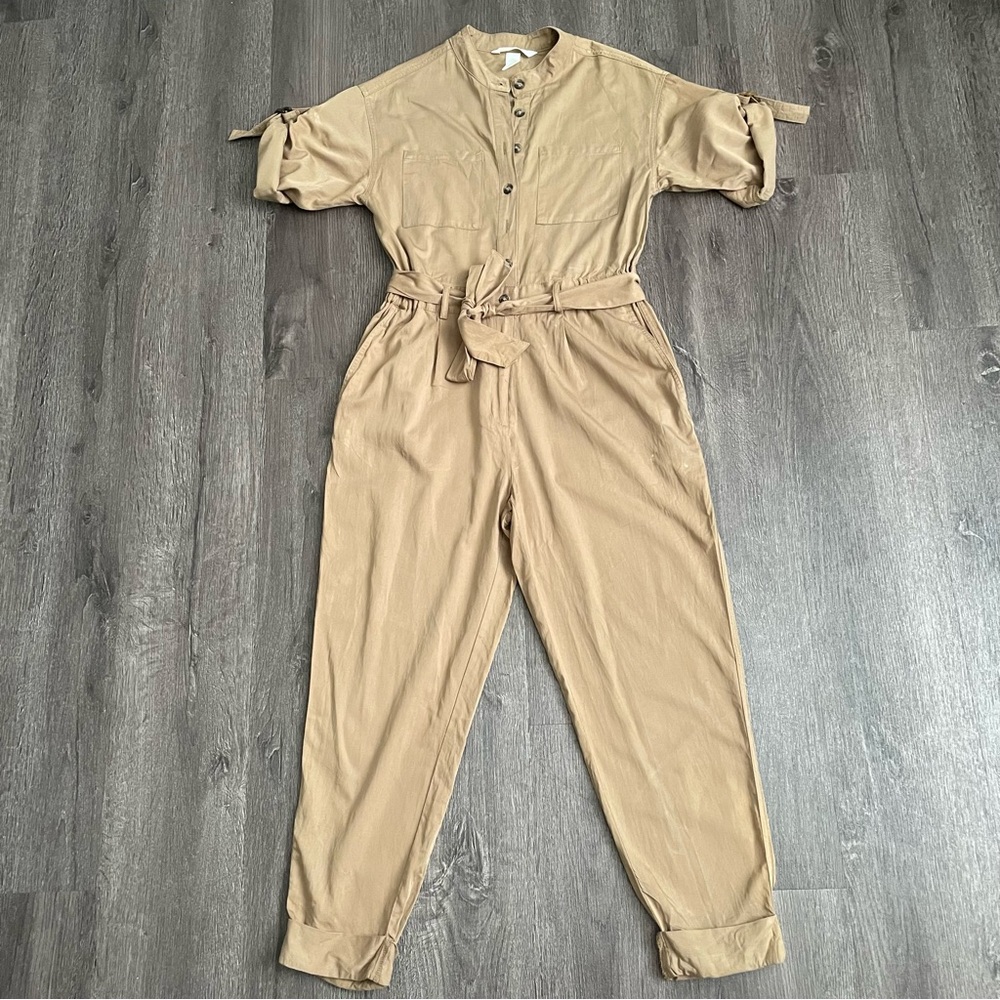 H&M Beige Utility Jumpsuit with Tie Waist